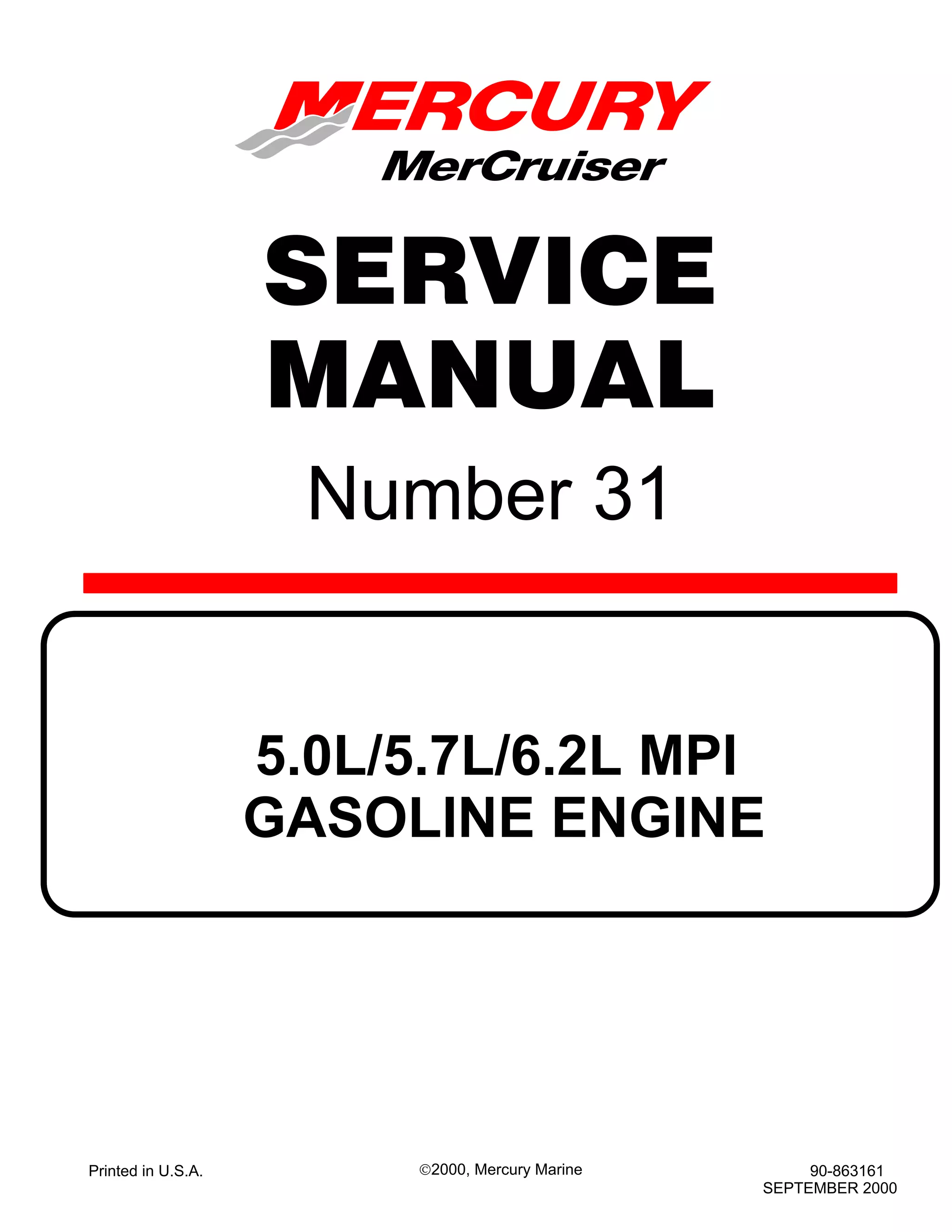 Mercury mercruiser gasoline engines 5.0 l mpi alpha and bravo service ...