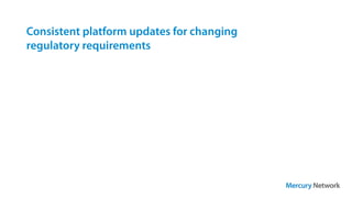 Consistent platform updates for changing
regulatory requirements
 