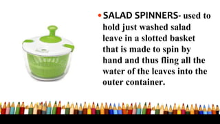 tools and equipment used in preparing salads