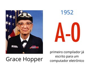 Grace Hopper
1952
A-0primeiro compilador já
escrito para um
computador eletrônico
 