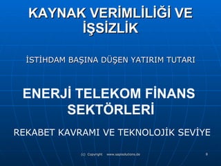 KAYNAK VERİMLİLİĞİ VE İŞSİZLİK İSTİHDAM BAŞINA DÜŞEN YATIRIM   TUTARI ENERJİ TELEKOM FİNANS  SEKTÖRLERİ REKABET KAVRAMI VE TEKNOLOJİK SEVİYE 