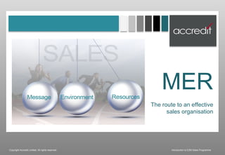 Introduction to E2M Sales Programme MER The route to an effective sales organisation 