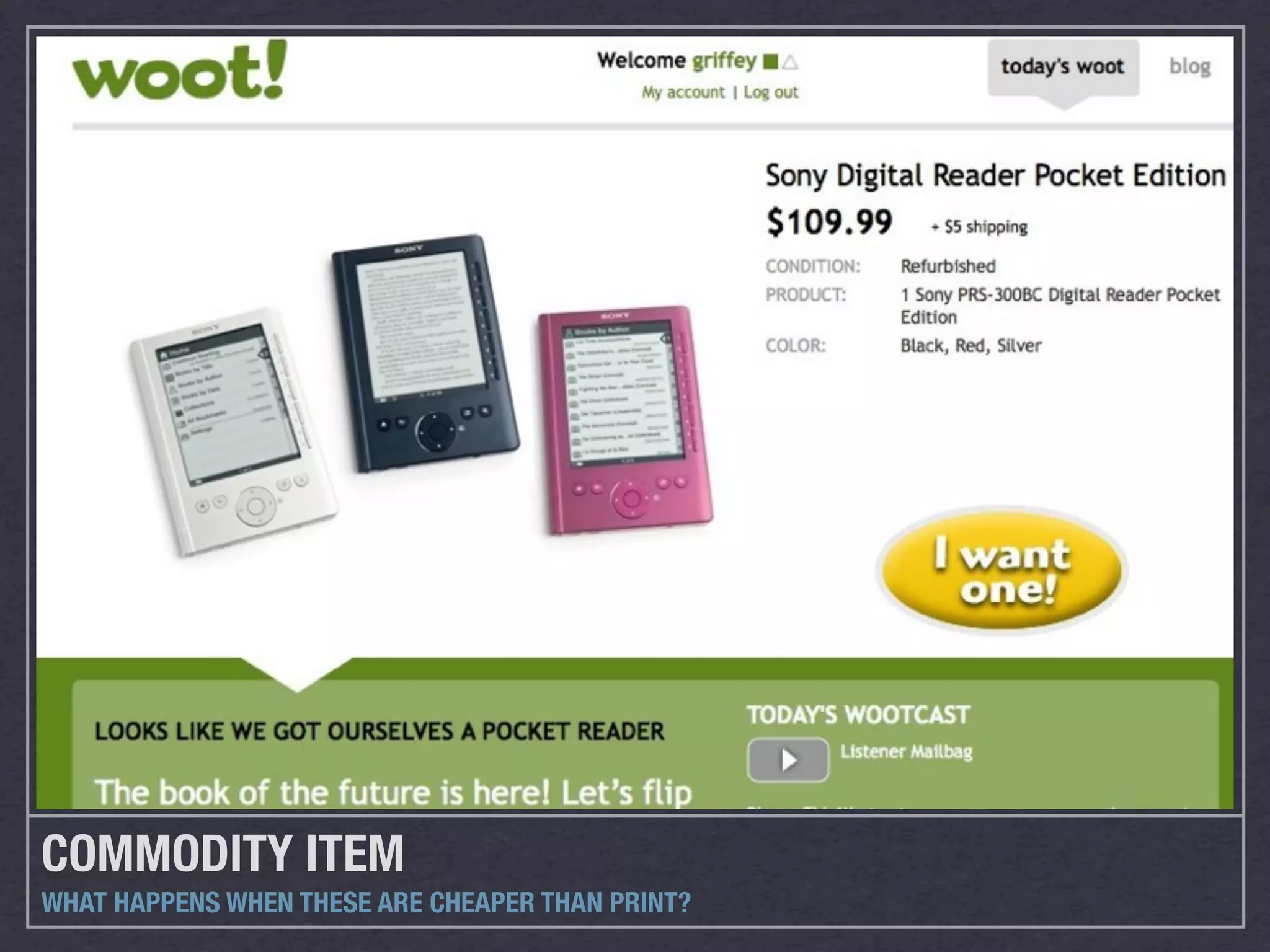 COMMODITY ITEM
WHAT HAPPENS WHEN THESE ARE CHEAPER THAN PRINT?
 