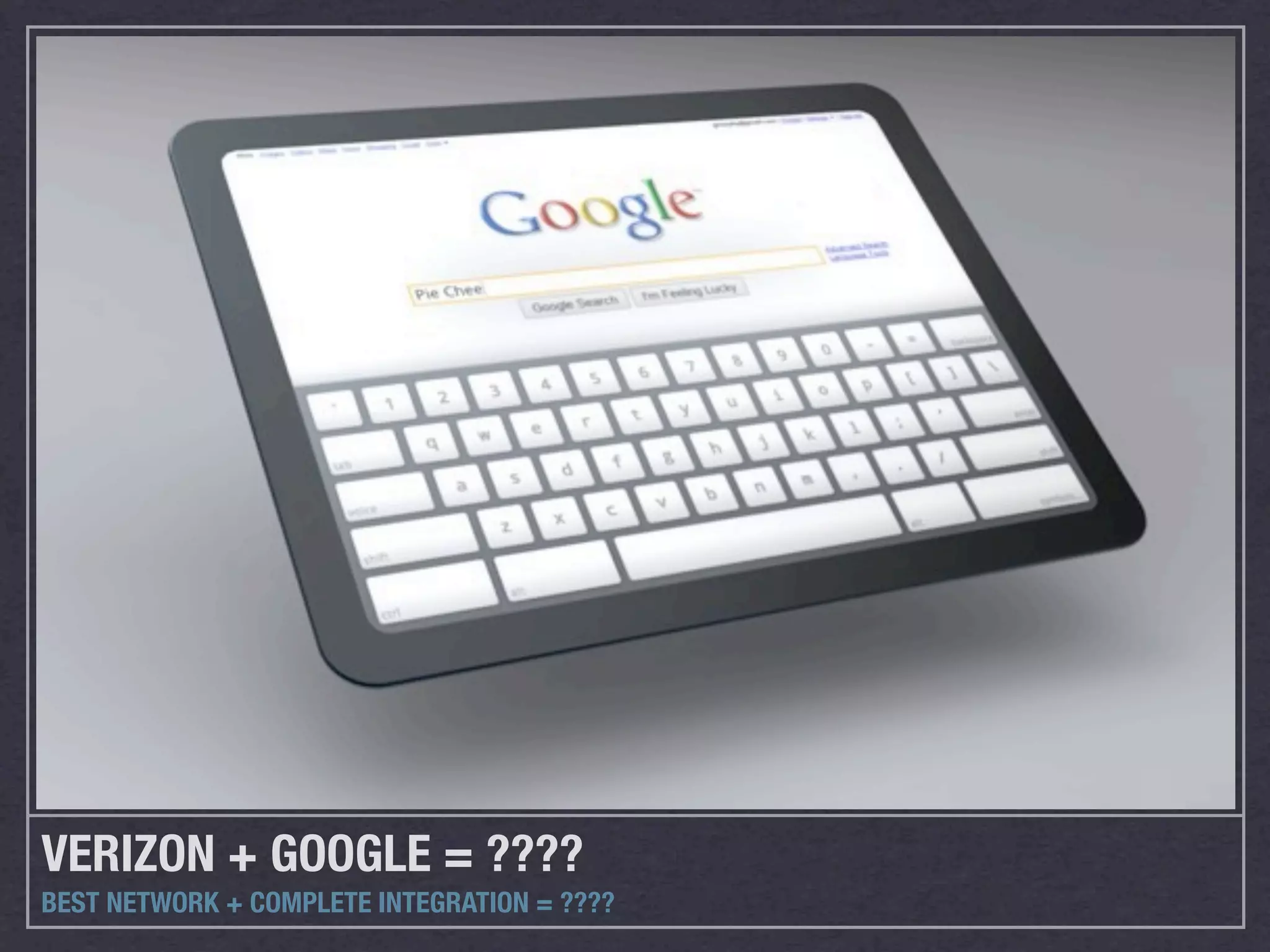 VERIZON + GOOGLE = ????
BEST NETWORK + COMPLETE INTEGRATION = ????
 