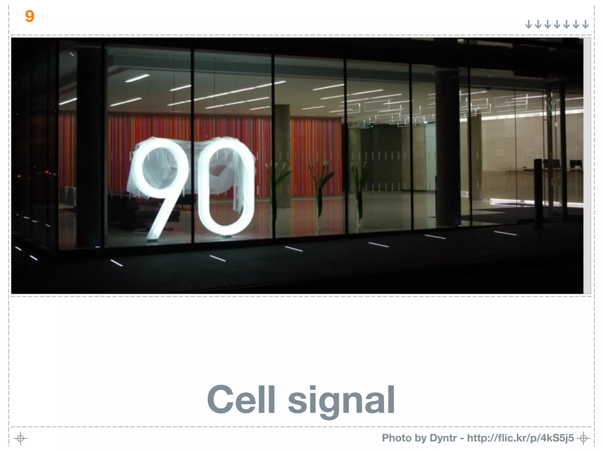 9




    Cell signal
              Photo by Dyntr - http://ﬂic.kr/p/4kS5j5
 