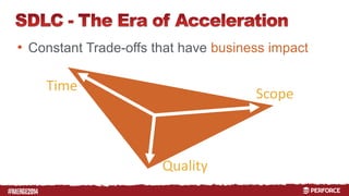 # 
• Constant Trade-offs that have business impact 
Time 
Quality 
Scope 
 