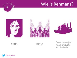 #mergecon
Wie is Renmans?
1980 3200
Beenhouwerij of
retail, productie
en distributie
 