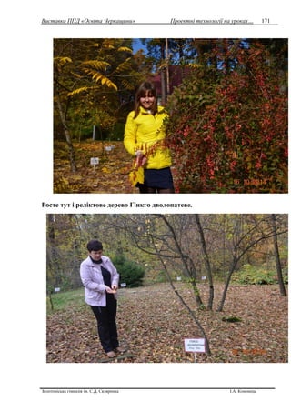 Виставка ППД «Освіта Черкащини» Проектні технології на уроках…
Золотоніська гімназія ім. С.Д. Скляренка І.А. Кононець
171
Росте тут і реліктове дерево Гінкго дволопатеве.
 