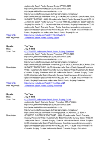 Description:
Jacksonville Beach Plastic Surgery Doctor 877-375-6266
http://www.jaxmommymakeovers.ourtrustedadvisor.com/
http://www.floridarhino.ourtrustedadvisor.com/
http://www.floridarhino.ourtrustedadvisor.com/naples-rhinoplasty/
https://www.youtube.com/watch?v=NQp3AivX3xM JACKSONVILLE BEACH PLASTIC
SURGERY DOCTOR : 00:00:05 Jacksonville Beach Plastic Surgery Doctor 00:00:15
Jacksonville Beach Plastic Surgery Procedure 00:00:26 Jacksonville Beach Cosmetic
Surgery Doctors 00:00:37 Jacksonville Beach Cosmetic Surgery Procedure 00:00:48
Jacksonville Beach Cosmetic Surgery Doctor #plasticsurgeons #cosmeticsurgery
#jacksonvillebeach #jacksonville #florida #32250 877-375-6266 Jacksonville Beach
Plastic Surgery Doctor Jacksonville Beach Plastic Surgery Doctor
Video URL: https://www.youtube.com/watch?v=UvnV4LyGc10
Main Keywords: Jacksonville Beach Plastic Surgery Doctor
Module: You Tube
Date: July 2, 2015
Video Title: 877-375-6266 Jacksonville Beach Plastic Surgery Procedure
Description:
Jacksonville Beach Plastic Surgery Procedure 877-375-6266
http://www.jaxmommymakeovers.ourtrustedadvisor.com/
http://www.floridarhino.ourtrustedadvisor.com/
http://www.floridarhino.ourtrustedadvisor.com/naples-rhinoplasty/
https://www.youtube.com/watch?v=UvnV4LyGc10 JACKSONVILLE BEACH PLASTIC
SURGERY PROCEDURE : 00:00:05 Jacksonville Beach Plastic Surgery Procedure
00:00:15 Jacksonville Beach Cosmetic Surgery Doctors 00:00:26 Jacksonville Beach
Cosmetic Surgery Procedure 00:00:37 Jacksonville Beach Cosmetic Surgery Doctor
00:00:48 Jacksonville Beach Cosmetic Surgery #plasticsurgeons #cosmeticsurgery
#jacksonvillebeach #jacksonville #florida #32250 877-375-6266 Jacksonville Beach
Plastic Surgery Procedures Jacksonville Beach Plastic Surgery Procedure
Video URL: https://www.youtube.com/watch?v=5ccOgo-gcQ4
Main Keywords: Jacksonville Beach Plastic Surgery Procedure
Module: You Tube
Date: July 2, 2015
Video Title: 877-375-6266 Jacksonville Beach Plastic Surgery Doctor
Description:
Jacksonville Beach Cosmetic Surgery Procedure 877-375-6266
http://www.jaxmommymakeovers.ourtrustedadvisor.com/
http://www.floridarhino.ourtrustedadvisor.com/
http://www.floridarhino.ourtrustedadvisor.com/naples-rhinoplasty/
https://www.youtube.com/watch?v=5ccOgo-gcQ4 JACKSONVILLE BEACH
COSMETIC SURGERY PROCEDURE : 00:00:05 Jacksonville Beach Cosmetic
Surgery Procedure 00:00:14 Jacksonville Beach Cosmetic Surgery Doctor 00:00:24
Jacksonville Beach Cosmetic Surgery 00:00:34 Jacksonville Beach Plastic Surgeon
00:00:44 Jacksonville Beach Plastic Surgeons #plasticsurgeons #cosmeticsurgery
#jacksonvillebeach #jacksonville #florida #32250 877-375-6266 Jacksonville Beach
Cosmetic Surgery Doctors Jacksonville Beach Cosmetic Surgery Procedure
3/6
 