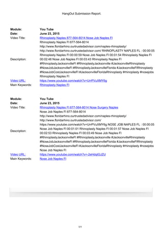 HangOut Submission Report.
Module: You Tube
Date: June 23, 2015
Video Title: Rhinoplasty Naples 877-564-8014 Nose Job Naples Fl
Description:
Rhinoplasty Naples Fl 877-564-8014
http://www.floridarhino.ourtrustedadvisor.com/naples-rhinoplasty/
http://www.floridarhino.ourtrustedadvisor.com/ RHINOPLASTY NAPLES FL : 00:00:05
Rhinoplasty Naples Fl 00:00:59 Nose Job Naples Fl 00:01:54 Rhinoplasty Naples Fl
00:02:48 Nose Job Naples Fl 00:03:43 Rhinoplasty Naples Fl
#RhinoplastyJacksonvilleFl #RhinoplastyJacksonville #JacksonvilleRhinoplasty
#NoseJobJacksonvilleFl #RhinoplastyJacksonvilleFlorida #JacksonvilleFlRhinoplasty
#NoseJobCostJacksonvilleFl #JacksonvilleFloridaRhinoplasty #rhinoplasty #nosejobs
Rhinoplasty Naples Fl
Video URL: https://www.youtube.com/watch?v=UrrPVuXMY6g
Main Keywords: Rhinoplasty Naples Fl
Module: You Tube
Date: June 23, 2015
Video Title: Rhinoplasty Naples Fl 877-564-8014 Nose Surgery Naples
Description:
Nose Job Naples Fl 877-564-8014
http://www.floridarhino.ourtrustedadvisor.com/naples-rhinoplasty/
http://www.floridarhino.ourtrustedadvisor.com/
https://www.youtube.com/watch?v=UrrPVuXMY6g NOSE JOB NAPLES FL : 00:00:05
Nose Job Naples Fl 00:01:01 Rhinoplasty Naples Fl 00:01:57 Nose Job Naples Fl
00:02:53 Rhinoplasty Naples Fl 00:03:49 Nose Job Naples Fl
#RhinoplastyJacksonvilleFl #RhinoplastyJacksonville #JacksonvilleRhinoplasty
#NoseJobJacksonvilleFl #RhinoplastyJacksonvilleFlorida #JacksonvilleFlRhinoplasty
#NoseJobCostJacksonvilleFl #JacksonvilleFloridaRhinoplasty #rhinoplasty #nosejobs
Nose Job Naples Fl
Video URL: https://www.youtube.com/watch?v=-2eHdqtGJZU
Main Keywords: Nose Job Naples Fl
1/1
 