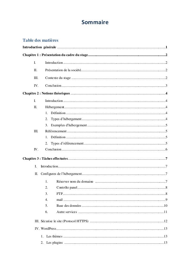 Exemple Sommaire Et Table Des Matières - Le Meilleur Exemple