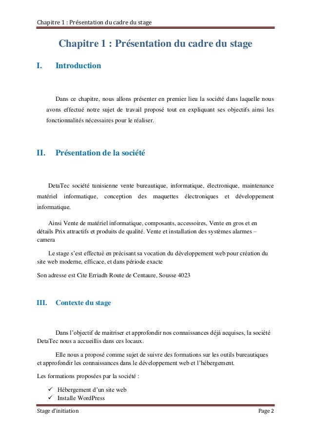 Exemple Rapport De Stage Pdf Informatique  Le Meilleur Exemple