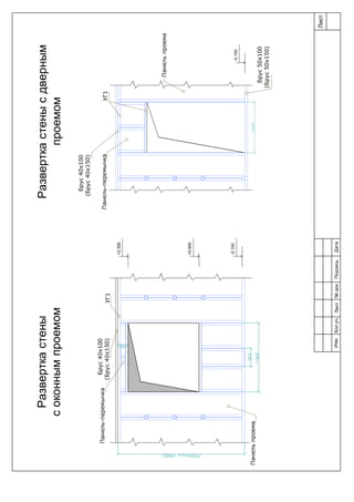 -0.100
Брус40x100
(Брус40x150)
-0.100
Брус40x100
(Брус40x150)
Брус50x100
(Брус50x150)
Панель-перемычка
+0.900
+2.300
УГ1
Панель-перемычка
УГ1
Панельпроема
Панельпроема
Лист
Изм.Лист№док.ПодписьДатаКол.уч.
Разверткастены
соконнымпроемом
Разверткастенысдверным
проемом
 
