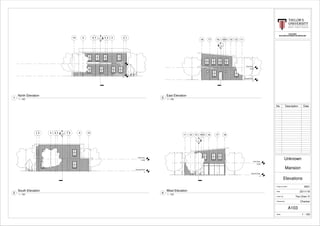 Ground Floor
0
First Floor
3150
1234578910 3
A104
Ground Floor
0
First Floor
3150
1 2 3 4 5 7 8 9 103
A104
Ground Floor
0
First Floor
3150
1112131415161718
1
A104
Ground Floor
0
First Floor
3150
11 12 13 1415 16 17 18
1
A104
BLD 62403
BUILDING INFORMATION MODELING
Scale
Checked by
Drawn by
Date
Project number
1 : 100
Elevations
0001
Mansion
Unknown
25/11/16
Teo Chen Yi
Checker
A103
No. Description Date
1 : 100
North Elevation
1
1 : 100
South Elevation
2
1 : 100
East Elevation
3
1 : 100
West Elevation
4
 