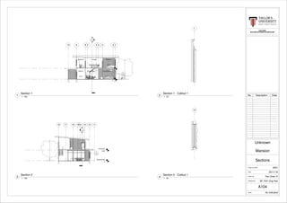 Ground Floor
0
First Floor
3150
1234578910
3
A104
2
A104
Redundant Room
Lounge
18 m²
Bedroom
49 m²
Bedroom
16 m²
Living Room
39 m²
Dining Area
13 m²
Kitchen
1
12
Ground Floor
0
First Floor
3150
1112131415161718
1
A104
4
A104
BLD 62403
BUILDING INFORMATION MODELING
Scale
Checked by
Drawn by
Date
Project number
As indicated
Sections
0001
Mansion
Unknown
25/11/16
Teo Chen Yi
Mr. Koh Jing Hao
A104
No. Description Date
1 : 100
Section 1
1 1 : 25
Section 1 - Callout 1
2
1 : 25
Section 2 - Callout 1
41 : 100
Section 2
3
 