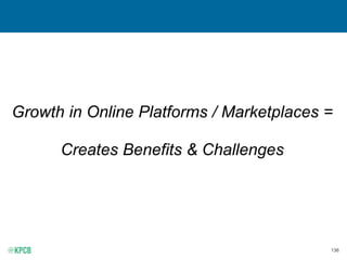 135
25% of ‘On-Demand’ Workers = Use Multiple Platforms
Source: MBO Partners and Emergent Research, “Independent Workers and the On-Demand Economy”, USA, 4/15.
MBO Partners defines workers in the in the “On-Demand Economy,” as those who generate economic activity through the use of online platforms and marketplaces that help customers quickly
connect and transact with suppliers of goods and services. These include services like Airbnb, Uber, Lyft, Handy, Etsy, TaskRabbit, and many others.
* NOTE: MBO study only includes on-demand workers who devote at least one hour per week to an on-demand platform. Those who use these platforms less frequently are not counted. Figure has
been de-duplicated.
75%
25%
Worked on One Platform
Worked on Multiple Platforms
Percent of ‘On-Demand’ Workers Who Use
Multiple Platforms, USA, 2014
 