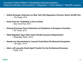 141
...Evolving Challenge / Opportunity =
Incumbents Regulators Innovators
Regulators
Incumbents Innovators
Consumers + Workers =
Armed with Mobile Devices +
Social Media
(+ Ratings / Feedback)
Helping Drive Innovation
Consumers
Workers
 