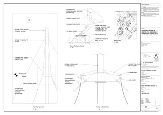 13
Roof Level
30000
UP
UP
UP
A
Foyer
Registration
Merchandise
Shop
Public Living
Cafeteria
Press Conference
Waiting Area
Selling Stalls
Lift Lobby
A
Multipurpose
park
Recycle Bin
Exhibition Area
345679 8
121314151618 17
Democracy
Monument
Drop-off Area
UP
FFL -300
FFL +0
Foyer
Washroom
SetbackLine
BoundaryLine
Full Wall Section 2
1 : 50
CONSTRUCTION DRAWINGS
GENERAL NOTES:
1. This drawing is copyright and is the property of Chuah Wei Hong. No
part or whole drawings shall be copied / reproduced without permission.
2. All dimensions and levels are to be verified on site by licensed surveyor.
3. Contractors must check all dimension on sites. Only figure dimensions
are to be worked on.
4. All discrepancies must be reported immediately to the architect before
proceeding.
5. Any alterations in levels and dimensions without prior consultation with
the architect or engineer shall be responsibility of the contractor.
6. All works are to be constructed to specifications, any variation shall be
reported immediately to the architect or engineer.
7. The architect must be informed before work commences.
** NOTE: ALL DRAWINGS ARE TO BE PRINTED ON A1 SIZE PAPER
SHEET NO.
03
SCALE
DATE
DESIGNED BY
DRAWN BY
CHECKED BY
PROJECT NO.
MR. KHAIROOL AIZAT
PEH KER NENG
PEH KER NENG
30/NOV/ 2016
AS SHOWN
01
DRAWING TITLE
SECTION A-A
QUANTITY SURVEYOR
NGOH Consultancy Sdn. Bhd. (923584-K)
No. 22, Jalan Bagan Lallang,
13400 Pulau Pinang,
Malaysia.
Tel: +604-331 8863 Fax: +604-3311 8863
Email : info@ngohconsultancy.net
MECHANICAL AND ELECTRICAL ENGINEER
CRYSTAL Expert & Co. (923597-K)
Lot 22, Jalan Butterworth,
13400 Pulau Pinang,
Malaysia.
Tel: +604-331 3681 Fax: +604-3311 1546
Email : info@crysalexpert.net
CIVIL AND STRUCTURAL ENGINEER
ALYSSA Engineering Sdn. Bhd. (923767-K)
No. 21-22, Jalan Perai,
13400 Pulau Pinang,
Malaysia.
Tel: +604-331 4789 Fax: +604-3311 7845
Email : info@alyssaenginnering.net
ARCHITECT
LEMBAGA
ARKITEK
MALAYSIA
Level 5.14 Block E,
No. 1 Jalan Taylor's, 47500 Subang Jaya,
Selangor Darul Ehsan, Malaysia.
Tel: +603-331 5550 Fax: +603-3311 5551
Email : info@tomatopotato.net
Signature:
Ar. PEH KER NENG
Professional Architect
M. Arch (UCLA, USA) APAM
LAM Reg. No. A/P 27
NRIC 941102-01-5663
"Saya memperakui bahawa detail-detail dalam pelan adalah menurut kehendakan-kehendakan Undang undang Bangunan
Segaram (Wilayah Persekutuan Kuala Lumpur) 1954 dan says setuju terima tanggungjawab degan sewajarnya."
PROJECT NAME
PROPOSED DESIGN OF
CENTRE FOR DEMOCRACY
IN PRESINST 3,PUTRAJAYA.
CLIENT
( LOT 7-27, JALAN BENDAHARA, 12345 MELAKA, MALAYSIA )
DATO' TAN
NRIC 880604-14-5422
Signature:
KEY PLAN
1 : 500
SUSPENDED
PRESTRESSED
TEXTILE
MEMBRANE
LOCKWASHER
750 MM STEEL MAST
TO ENG.DETAIL
FIN PLATE
200MM THK. SHEET
METAL CAP
CLAMP BAR
Fabric to Mast Detail
1 : 10
Fabric-To-Cable Detail
1 : 10
150MM R.C SLAB TO
ENG. DETAIL
ANCHOR BOLTS
50MM THK.OPEN
SWAGE SOCKET AND
TURNBUCKLE TO
MANUF'S DETAILTIE-BACK CABLE
CONNECTION PLATE
FABRIC CABLE CUFF
SUSPENDED
PRESTRESSED TEXTILE
MEMBRANE
750MM STEEL MAST
TO ENG. DETAIL
CABLE TO MANUF'S
DETAIL
SUSPENDED
PRESTRESSED
TEXTILE
MEMBRANE
200MM THK. SHEET
METAL CAP
Fabric to Mast Detail
 