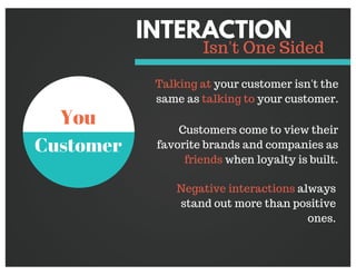 You
Customer
INTERACTION
Talking at your customer isn't the
same as talking to your customer.
Customers come to view their...