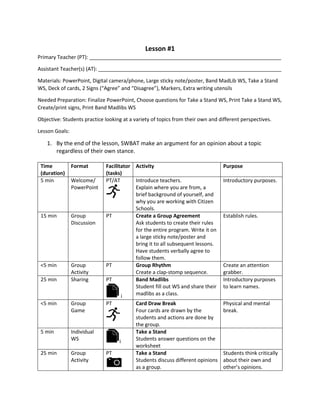 Swbat Lesson Plan Lesson Plan/Materials for a Youth Engagement Program | PDF