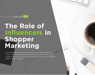 The Role of
Inﬂuencers in
Shopper
Marketing
Social inﬂuencers are the best tool to have in your shopper marketing
toolbox. From launching new products to attracting new audiences, the
number of roles they can play along the path to purchase is truly effective.
Ready to make an impact?
 