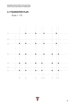BUILDING STRUCTURES ( ARC 2522/ 2523 )
STRUCTURAL ANALYSIS OF A BUNGALOW
3.1 FOUNDATION PLAN
Scale 1: 175
 
9
 