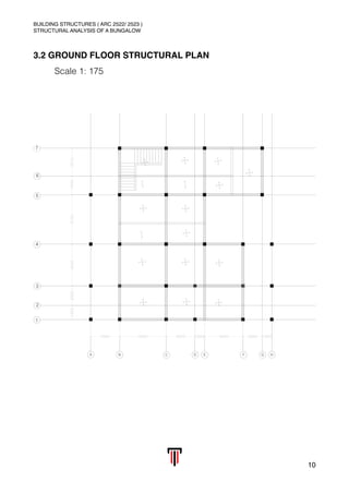 BUILDING STRUCTURES ( ARC 2522/ 2523 )
STRUCTURAL ANALYSIS OF A BUNGALOW
3.2 GROUND FLOOR STRUCTURAL PLAN
Scale 1: 175 
10
 