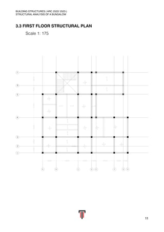 BUILDING STRUCTURES ( ARC 2522/ 2523 )
STRUCTURAL ANALYSIS OF A BUNGALOW
3.3 FIRST FLOOR STRUCTURAL PLAN
Scale 1: 175
 
11
 
