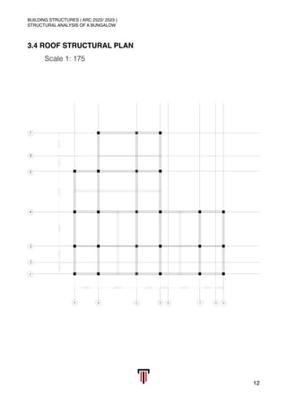 BUILDING STRUCTURES ( ARC 2522/ 2523 )
STRUCTURAL ANALYSIS OF A BUNGALOW
3.4 ROOF STRUCTURAL PLAN
Scale 1: 175
 
12
 
