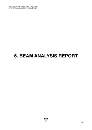 BUILDING STRUCTURES ( ARC 2522/ 2523 )
STRUCTURAL ANALYSIS OF A BUNGALOW
6. BEAM ANALYSIS REPORT 
18
 
