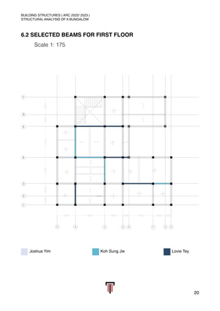 BUILDING STRUCTURES ( ARC 2522/ 2523 )
STRUCTURAL ANALYSIS OF A BUNGALOW
6.2 SELECTED BEAMS FOR FIRST FLOOR
Scale 1: 175 
20
Joshua Yim Koh Sung Jie Lovie Tey
 