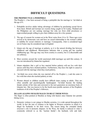 DIFFICULT 
DA‘WAH 
QUESTIONS 
 