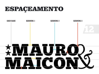 ESPAÇEAMENTO
GRID BASE   KERNING 1   KERNING 2   KERNING 3




                                                12
 