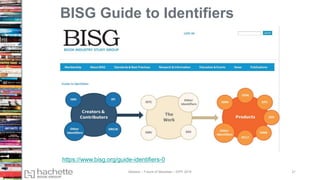 BISG Guide to Identifiers
https://www.bisg.org/guide-identifiers-0
Madans – Future of Metadata – IDPF 2016 21
 