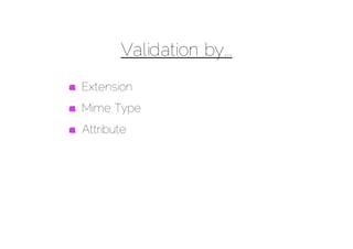 Validation by...
Extension
Mime Type
Attribute
 