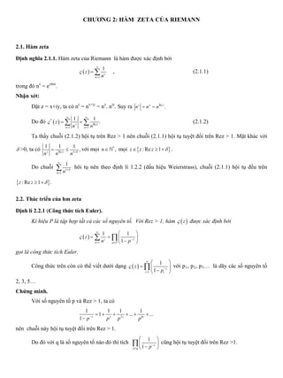 Luận văn: Hàm ZETA của RIEMANN và định lý số nguyên tố | PDF