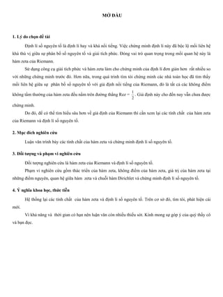 Luận văn: Hàm ZETA của RIEMANN và định lý số nguyên tố | PDF