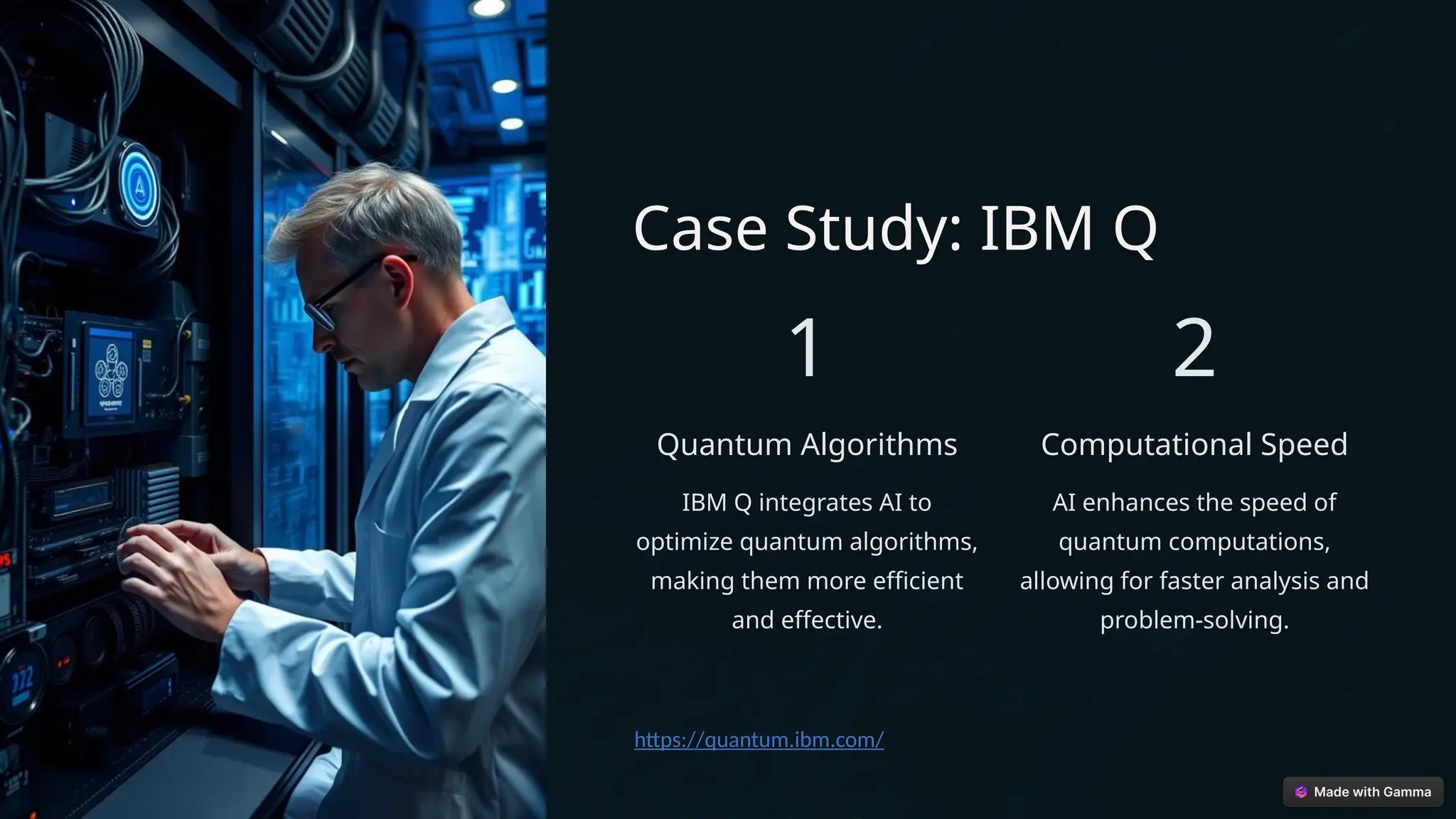 Case Study: IBM Q
1
Quantum Algorithms
IBM Q integrates AI to
optimize quantum algorithms,
making them more efficient
and effective.
2
Computational Speed
AI enhances the speed of
quantum computations,
allowing for faster analysis and
problem-solving.
https://quantum.ibm.com/
 