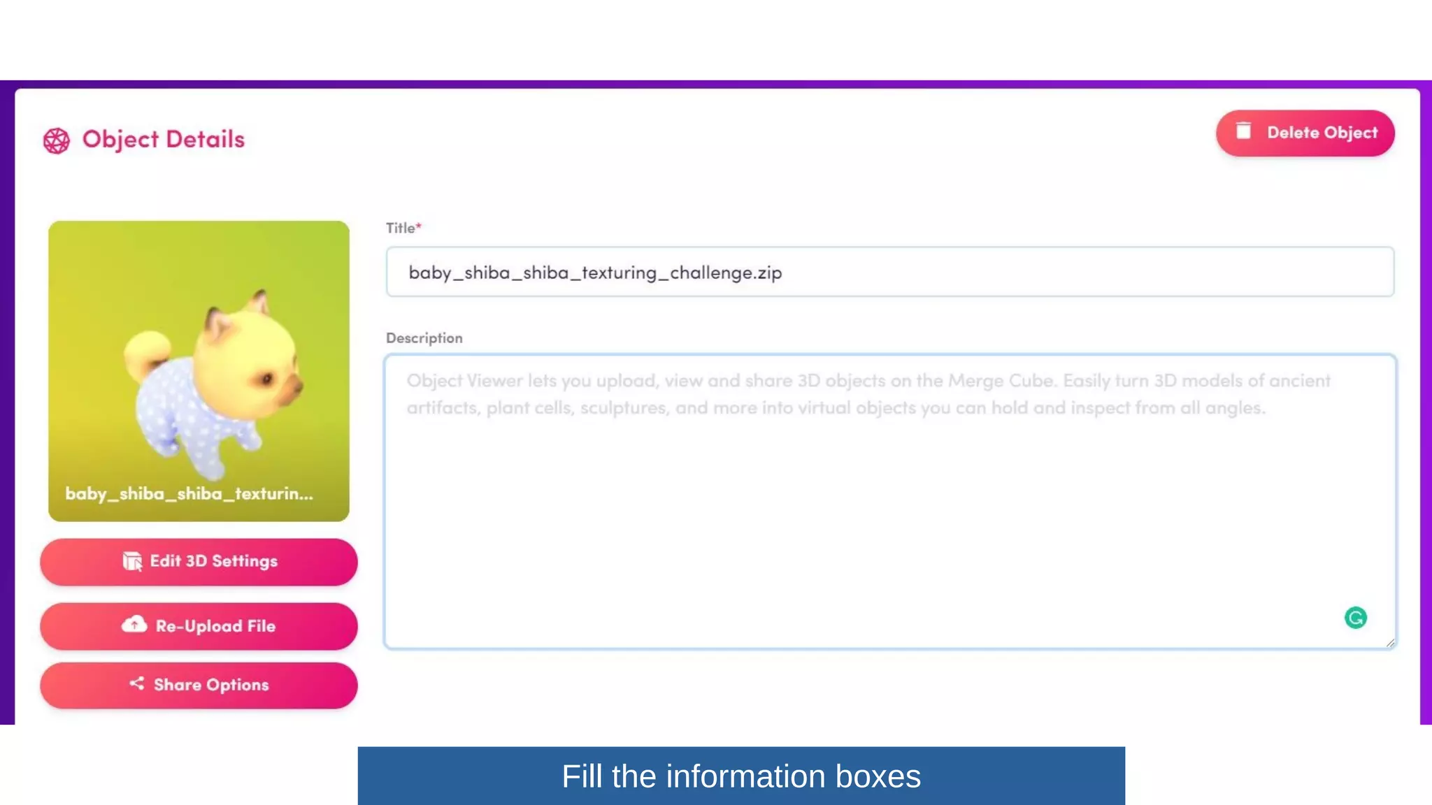 Fill the information boxes