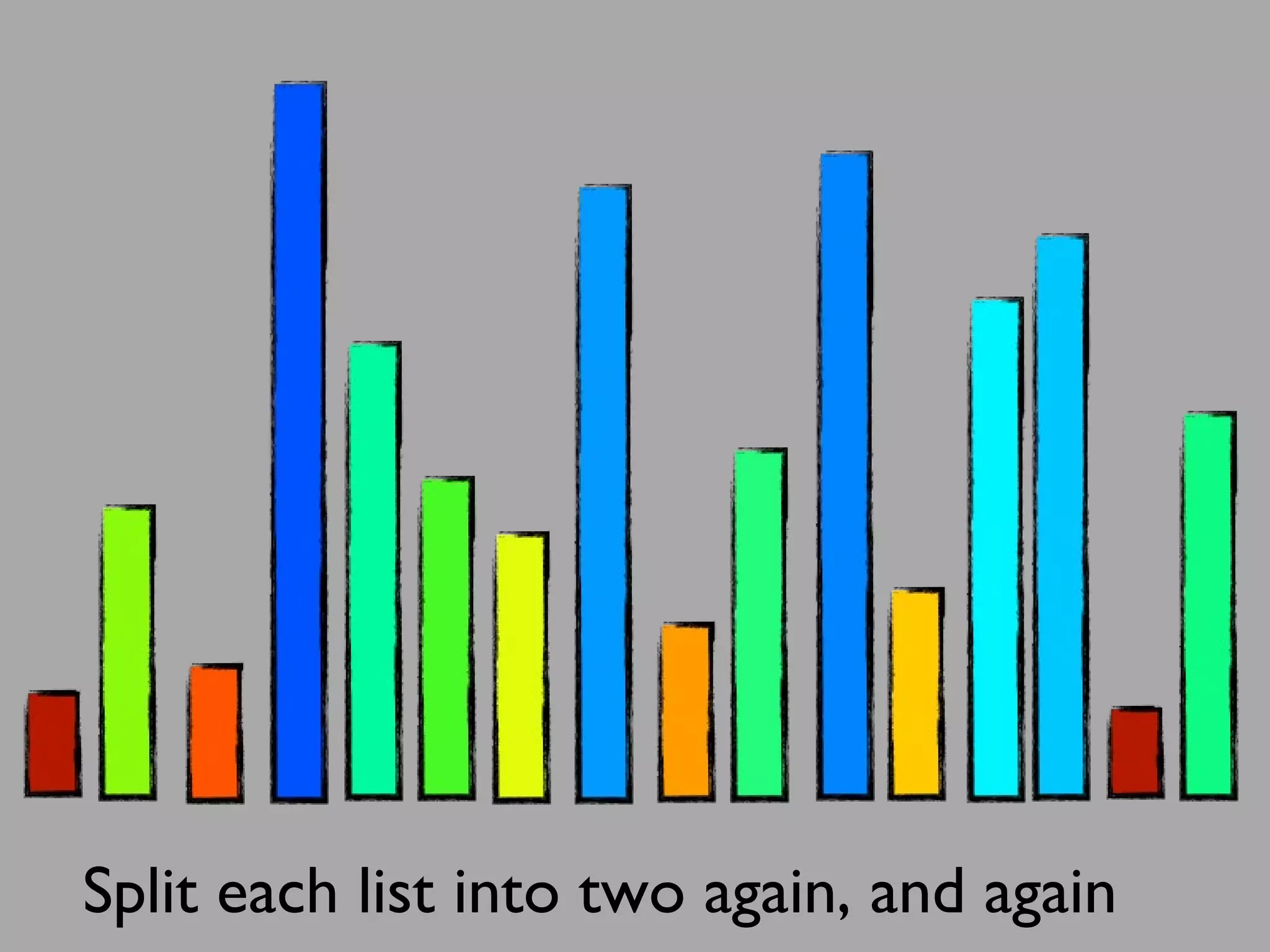 Split each list into two again, and again
 