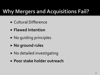  Cultural Difference
 Flawed Intention
 No guiding principles
 No ground rules
 No detailed investigating
 Poor stake holder outreach
30
 