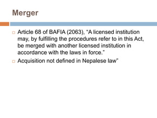 Merger and acquisition of BFIs in Nepal | PPTX