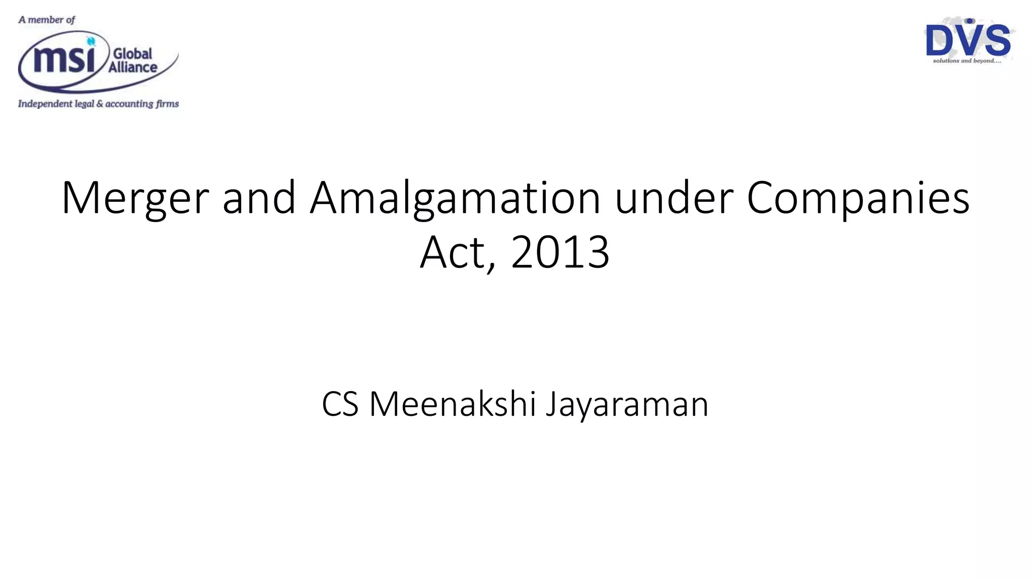 Merger and amalgamation under companies act, 2013 | PPTX