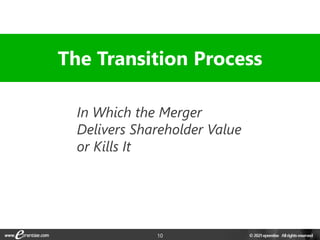 10
In Which the Merger
Delivers Shareholder Value
or Kills It
The Transition Process
 