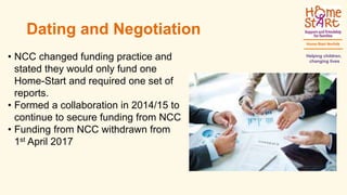 Dating and Negotiation
• NCC changed funding practice and
stated they would only fund one
Home-Start and required one set ...