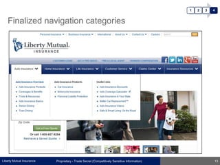 Liberty Mutual Insurance
Finalized navigation categories
Proprietary - Trade Secret (Competitively Sensitive Information) ...