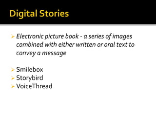 PurposefulDigital literacies…Allow students to apply foundational literacy (reading, writing, speaking, listening) in authentic learning situationsEncourage students to move beyond the classroom and into the worldEnable students to connect, communicate, collaborate, consolidate and critically analyzeEngage students                                                                                                          - Keepin’ It Real by Lisa Donohue