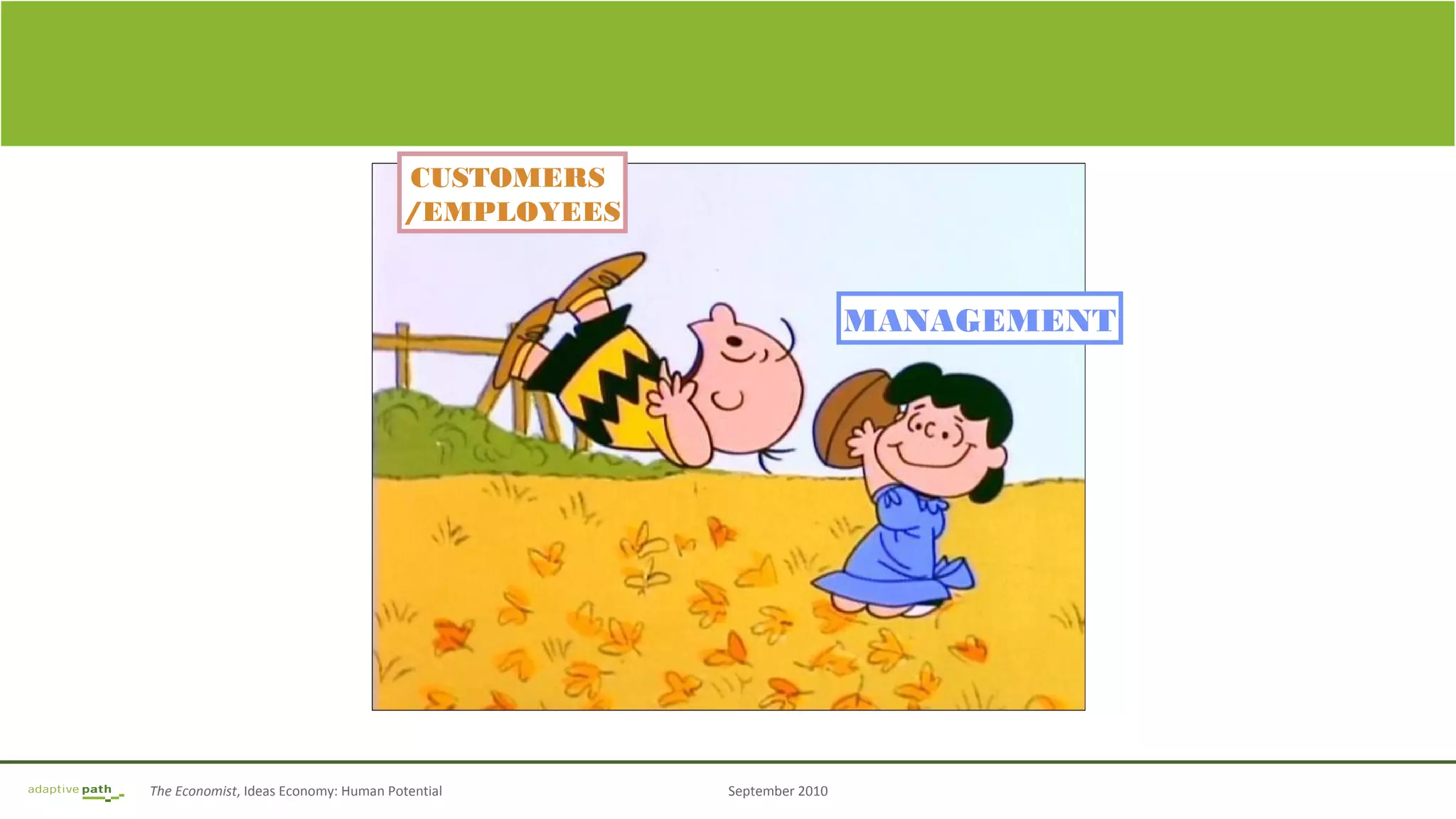 The Economist, Ideas Economy: Human Potential September 2010
Image Frame
CUSTOMERS
/EMPLOYEES
MANAGEMENT
 