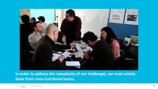 In order to address the complexity of our challenges, we must widely 
draw from cross‐func;onal teams.  
         © 2010 adaptive path                                           8
 