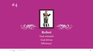#4




                              Robot
                             Task oriented
                             Goal driven
                              Efficiency!

      © 2010 adaptive path                   16
 
